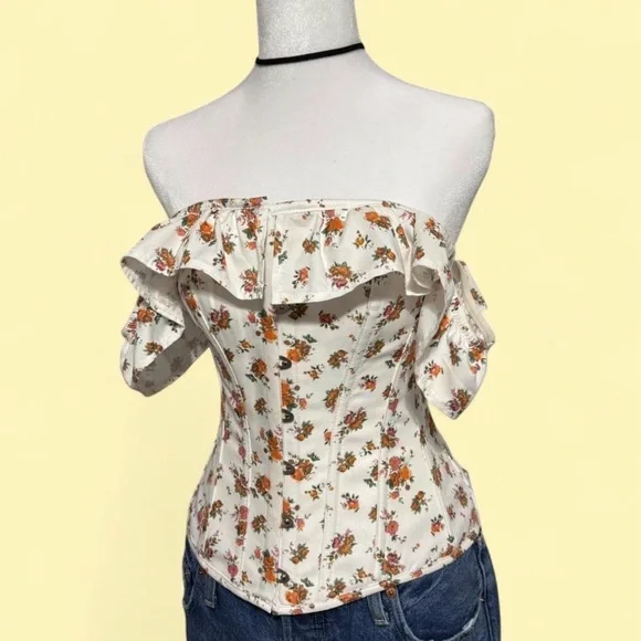 Corset Story Floral Off-Shoulder Corset Top with Ruffles and Spiral Steel Boning - Picture 3 of 7